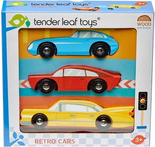 Miniatura 2 de Tender Leaf Toys - Retro Cars - Juego de tres autos vintage de madera maciza fabricados con materiales de primera calidad - Fomenta el juego