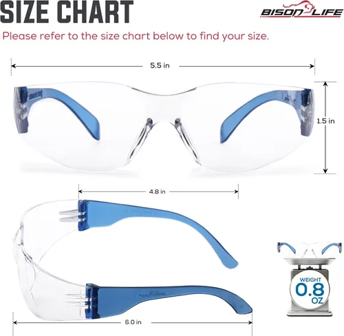 Miniatura 6 de BISON LIFE - Lentes de seguridad con protección envolvente resistente a arañazos, lente de policarbonato resistente a impactos ANSI Z87.1