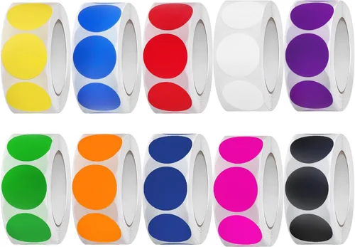 5000 etiquetas redondas de codificación de colores de 1 pulgada, 10 colores surtidos para el hogar, oficina, aula