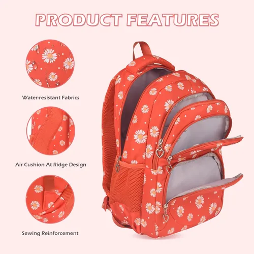 Miniatura 18 de goldwheat Mochilas impresas margaritas con paquete de almuerzo, estuche de lápices 3pcs, bolsa ligera resistente al agua para la escuela secundaria