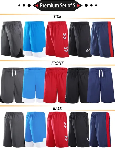 Miniatura 5 de Liberty Imports - 5 paquetes de pantalones cortos de baloncesto para jóvenes y jóvenes, malla de secado rápido, bolsillos para ropa deportiva