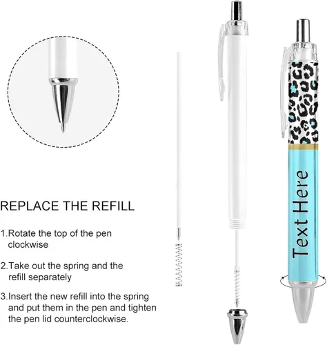 Miniatura 4 de Bolígrafos personalizados con estampado de leopardo negro y azul con punta de lápiz capacitivo, bolígrafos grabados personalizados con nombre
