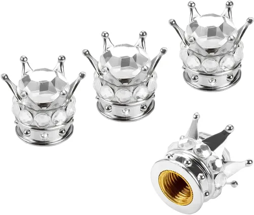 Miniatura 15 de Tapones de vástago de válvula de neumático Crown, 4 piezas de tapas de aire de vástago de automóvil hechas a mano con diamantes de imitación