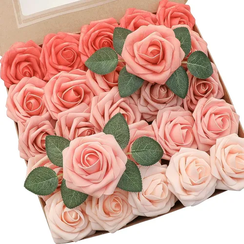 Miniatura 9 de Floroom Flores artificiales, 25 piezas de rosas falsas de espuma de aspecto real con tallos para ramos de boda, centros de mesa de despedida