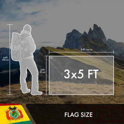 Miniatura 7 de G128 Bandera de Bolivia 3 x 5 pies, serie doble ToughWeave poliéster 210D bordado de doble cara, bandera de país, diseño bordado