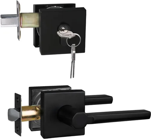 Miniatura 46 de NEWBANG Palanca de puerta de cama/baño para privacidad Baño e interior Manija de cerradura de puerta en negro mate envejecido, HD1601-DB-BK-1P