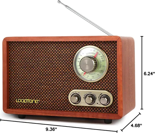 Miniatura 8 de LoopTone Radio vintage AM FM multifunción USB SD con altavoz Bluetooth, radio de mesa de madera retro para cocina, sala de estar con perilla