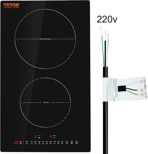 Miniatura 16 de VEVOR Placa de inducción, quemador eléctrico de encimera de 1800 W con 9 ajustes de potencia, estufa de control táctil de 2 quemadores, placa