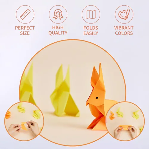 Miniatura 4 de 200 hojas de papel de origami amarillo limón, color de doble cara de 6 x 6 pulgadas, kit para niños, kit de papel de color, regalos para Naranja