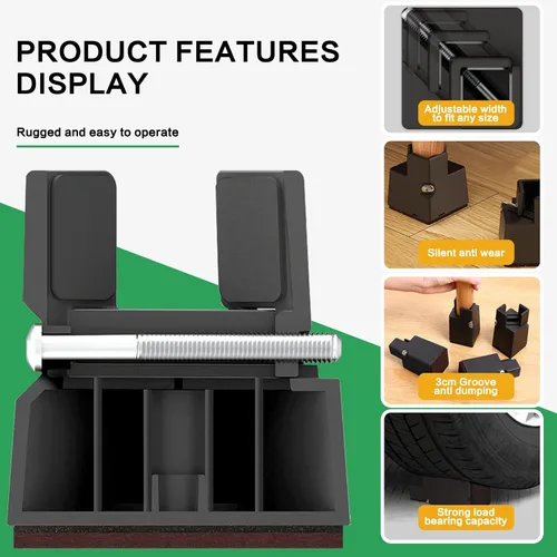 Miniatura 5 de 4 elevadores de muebles ajustables con abrazadera de tornillo, elevadores de escritorio resistentes para patas de escritorio, elevadores de cama