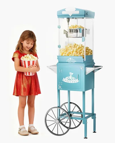 Miniatura 14 de Carro de máquina de palomitas de maíz de 8 onzas, máquina para hacer palomitas de maíz con hervidor de acero inoxidable que hace hasta 32 tazas