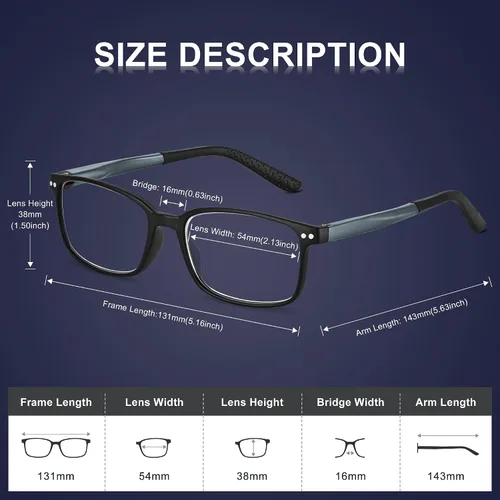 Miniatura 5 de EASY READ 2 pares de lentes TR90 con bloqueo de luz azul para hombre, lentes deportivos anti UV para computadora para hombres con bisagra de resorte