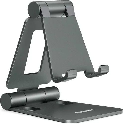 Miniatura 12 de Nulaxy Soporte plegable doble para teléfono celular, totalmente ajustable, plegable, soporte para teléfono de escritorio, base compatible con iPhone
