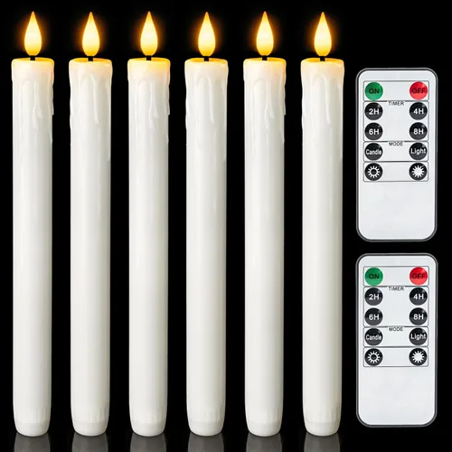 Miniatura 16 de Homemory 6 velas cónicas cerosas sin llama con control remoto, velas parpadeantes que funcionan con pilas, velas falsas LED altas para el hogar
