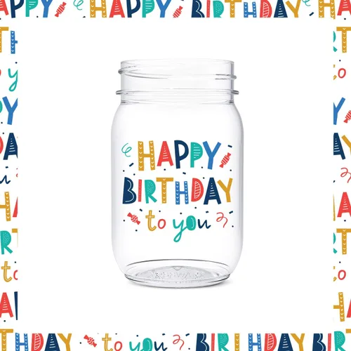 Miniatura 7 de TOSSWARE POP Mason - Tarro de 473 ml, radiante, para cumpleaños, juego de 6 piezas, reciclable, irrompible, de plástico transparente impreso