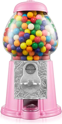 Olde Midway - máquina de chicles de 12" con globo de vidrio y base de metal - Dispensador de chicles de goma de burbuja estilo vintage, color rosa