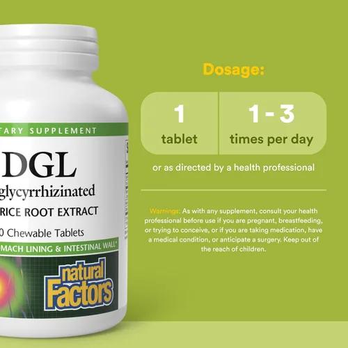 Miniatura 3 de Natural Factors DGL Masticable - Suplemento de apoyo digestivo con extracto de raíz de regaliz - Tabletas masticables que apoyan el revestimiento
