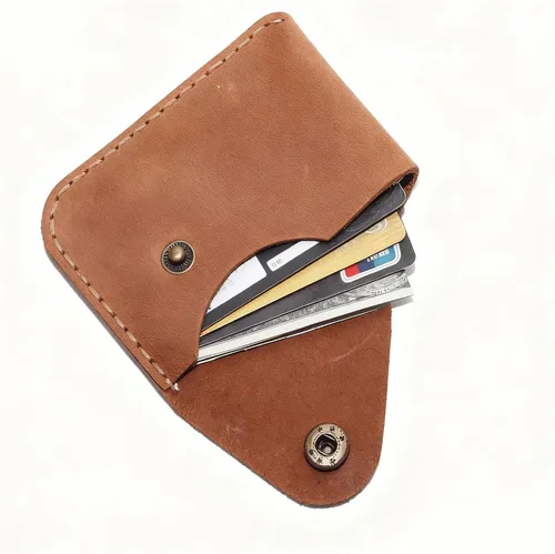 Miniatura 47 de Cartera organizadora de tarjetas de bolsillo frontal cosida a mano minimalista de cuero genuino para tarjetas, billetera con tarjetero pequeño, Negro