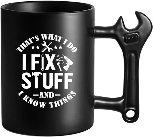 Miniatura 6 de LOZACHE Taza genial para papá - Si papá no puede arreglarlo... - Regalo original del día del padre - 350 ml - Taza negra con asa en forma de llave