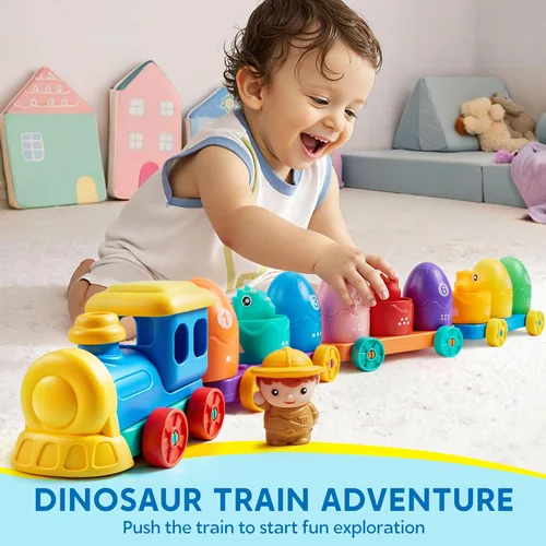 Miniatura 2 de Juguetes de aprendizaje para niños pequeños de 1, 2, 3 años, juego de conteo, clasificación y emparejamiento Montessori con tren de dinosaurios que
