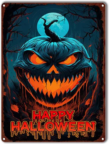 Miniatura 16 de Letrero de hojalata retro con diseño de bruja de Halloween para pared de garaje, pared de taller, 8.00 x 12.00 pulgadas