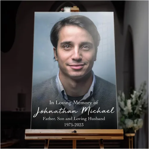 Miniatura 14 de SPEEDYORDERS Cartel funerario personalizado con foto - Cartel de bienvenida - In Loving Memory - Banner personalizado