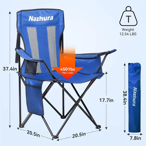 Miniatura 2 de Nazhura - Juego de 2 sillas de camping al aire libre plegables/doblables/portátiles con bolsa enfriadora, respaldo de malla y bolsillo portavasos