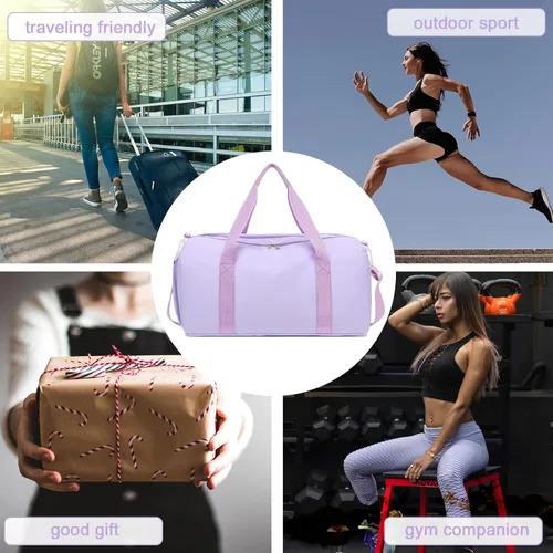 Miniatura 6 de Bolsa de viaje deportiva para gimnasio para hombres y mujeres con compartimento para zapatos, bolsillo húmedo, Púrpura (pure purple), Bolsa de lona