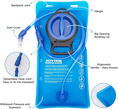 Miniatura 2 de JOYHILL Vejiga de hidratación de TPU, vejiga de agua de 1.5L 2L 3L para mochila de senderismo sin BPA a prueba de fugas paquete de hidratación