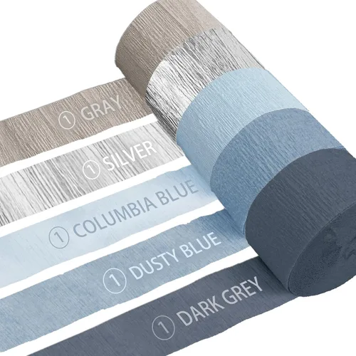 Miniatura 2 de NICROLANDEE 5 rollos de serpentinas de papel crepé azul polvoriento, gris, plateado, para decoración de bodas, guirnalda de papel para decoración
