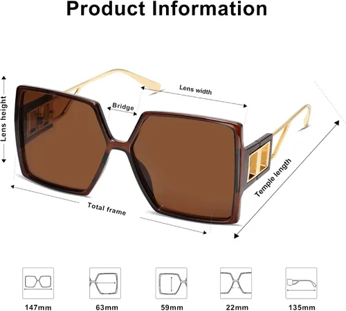 Miniatura 4 de Allarallvr Gafas de sol cuadradas de gran tamaño para mujer, gafas de sol Tetro de moda para mujer, gafas de sol AR82009