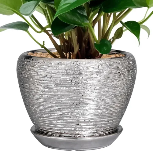 Miniatura 87 de Maceta de Cerámica Moderna con Esmalte para Suculentas con Agujero de Drenaje y Platillo, Maceta Redonda de 6 Pulgadas para Plantas de Flores