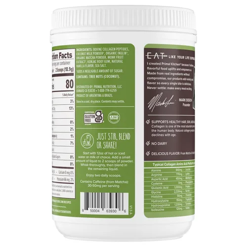 Miniatura 5 de Primal Kitchen Matcha Colágeno Keto Latte en Polvo, Péptidos de Colágeno Sin Azúcar, 9.33 Onzas