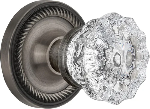 Nostalgic Roseta de cuerda de almacén con pomo de puerta de cristal Peltre antiguo