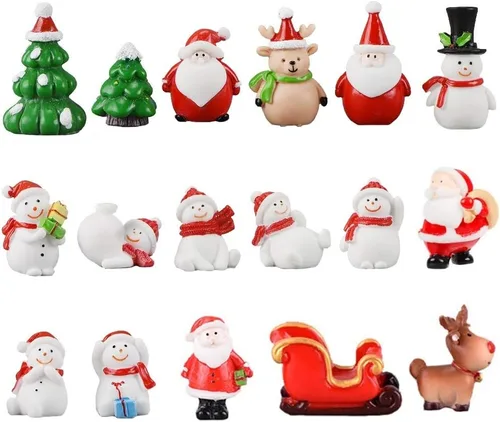 Figuras en miniatura de Navidad, 17 piezas de mini adornos de Navidad, resina, Papá Noel, muñeco de nieve, reno, árbol de Navidad para manualidades,