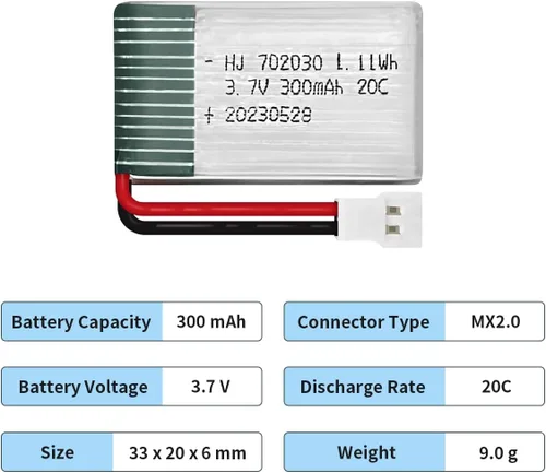 Miniatura 2 de HAWK'S WORK 2 Piezas de Batería Lipo de 3.7V, Batería de Polímero de Litio Recargable de 300 mAh para Todos los Modelos de Avión RC, Helicóptero