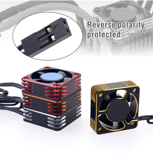 Miniatura 4 de KingVal Ventilador de enfriamiento del motor de aluminio de 1.181x1.181x0.394 in 28000RPM para 1/8 1/10 1/12 RC Car 540 550 Motor (negro-rojo)
