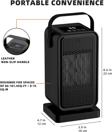 Miniatura 7 de Calentador de espacio pequeño para uso en interiores, calentador de escritorio portátil de calentamiento rápido, modos de alimentación duales, Negro