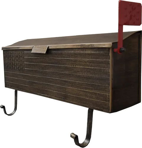 Miniatura 3 de Oakland Living AZ620-ANTIQUE-BRONZE Bandera de correo saliente de metal patriótica de bronce envejecido y perchas para periódicos de estilo antiguo