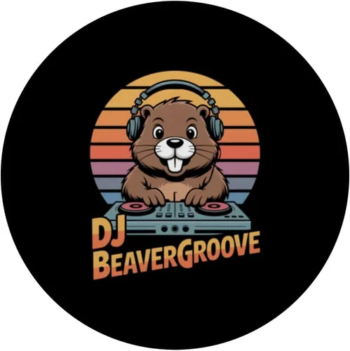 Miniatura 3 de DJ BEAVERGROOVE Retro Beaver DJ Turntable Sunset PopSockets Adhesive PopGrip