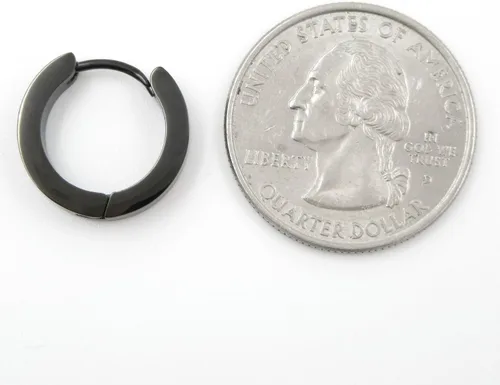 Miniatura 3 de Par de pendientes de aro de acero inoxidable, color negro, plata, 16mm.