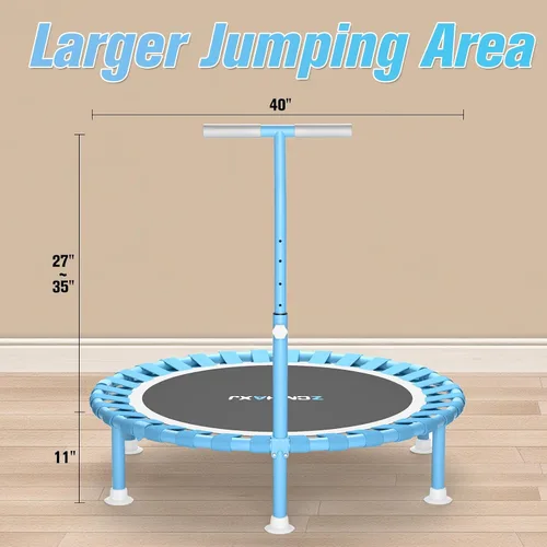Miniatura 9 de ZCMHAXJ Mini trampolín plegable, trampolín de rebote de 40 pulgadas para adultos y niños, capacidad de 450 libras con barra ajustable en forma de T