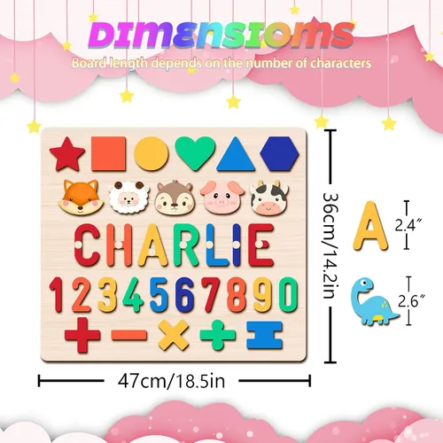 Miniatura 5 de Rompecabezas personalizado con nombre para niños pequeños de 1 a 3 años, bloques de madera con letras, números y formas, regalos personalizados