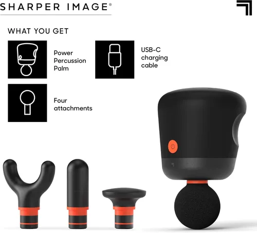 Miniatura 7 de Sharper Image Mini Pistola de Masaje, Powerboost Palm Masajeador de Mano Recargable de Percusión de Tejido Profundo, 4 Velocidades Ajustables, 4