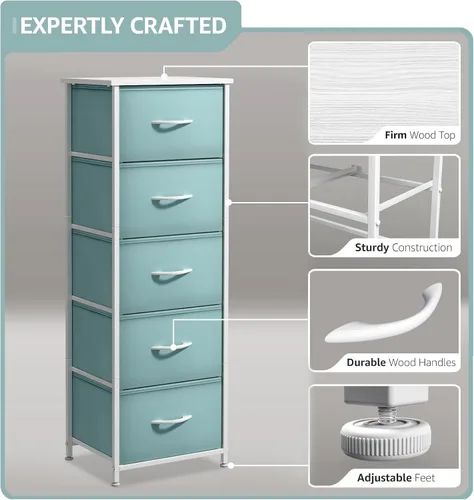 Miniatura 4 de Sorbus Cómoda de tela para dormitorio de niños, cómoda de 5 cajones, torre de almacenamiento alta, organizador de ropa, para armario, sala