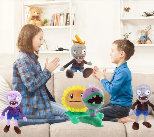 Miniatura 6 de JHESAO 6 piezas de plantas y zombis PVZ - Juego de plantas de peluche de juguete Peashooter Purple Gray Conehead Zombi, 1 2 muñecos de peluche