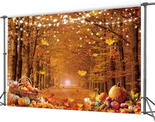Miniatura 4 de Fondo de fotografía de otoño de 7 x 5 pies, hojas de bosque de arce, calabaza, fondo, fiesta de Acción de Gracias, suministros de fiesta de cosecha