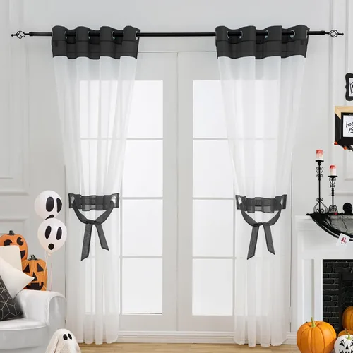 Miniatura 9 de L.Z.E - Cortinas transparentes blancas y negras de 63 pulgadas de largo, 2 paneles para sala de estar, cortinas elegantes y modernas transparentes