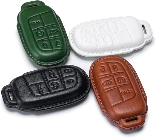 Miniatura 4 de Funda para llavero Jeep de piel auténtica con llavero, compatible con Grand Cherokee Renegade Wrangler Patriot Grand Commander Smart Key Anti-polvo
