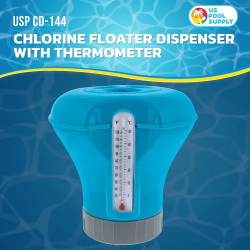 Miniatura 2 de U.S. Pool Supply Dispensador flotante de cloro para piscina con termómetro – Clorador flotante de 8 pulgadas de diámetro, gran capacidad